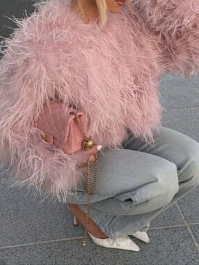 Pink Feather Faux-Fur Jacket